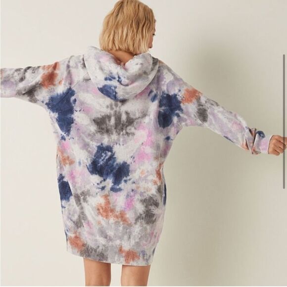 NWT Victoria's Secret Pink Sweatshirt Dress Hoodie with pockets‎ sz med tie dye - Picture 3 of 12
